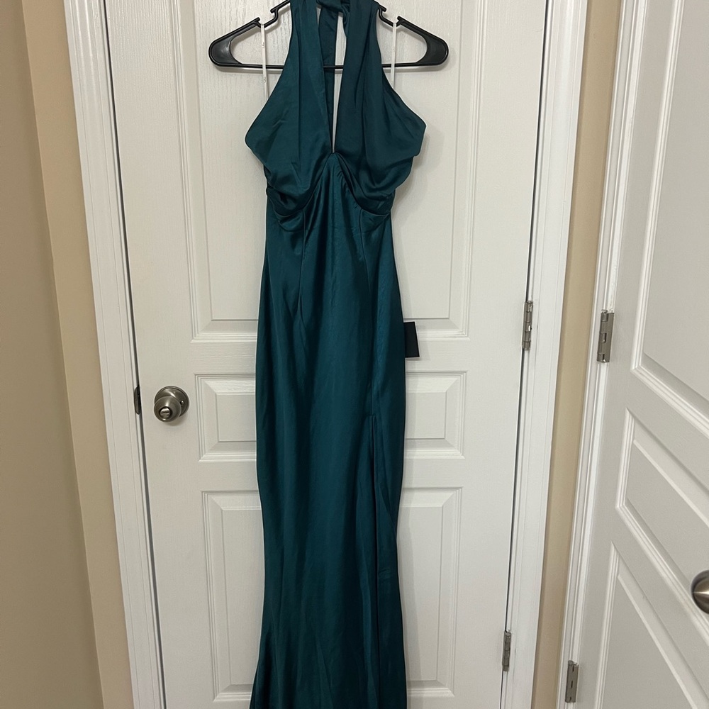 Lulu's Teal Halter Wedding Guest Dress